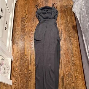 Windsor Cowl Neck High Slit Satin Column Dress